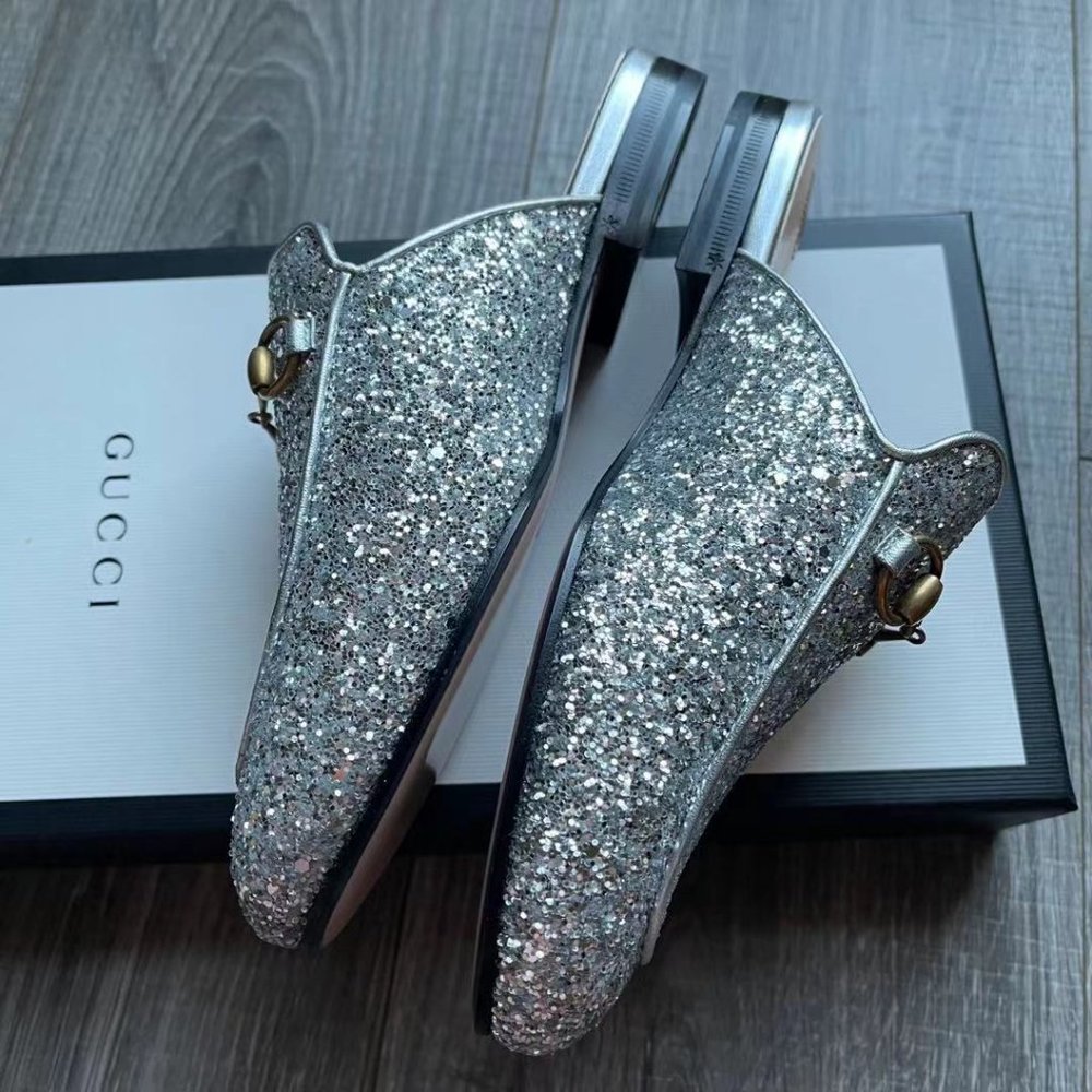 🎄Gucci🎄Glitter Silver Princetown Loafer - Picture 11 of 12